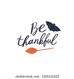 Halloween postcard.  Handwritten calligraphy inscription. Hand drawn vector autumn illustration. Holiday background.  Lettering.