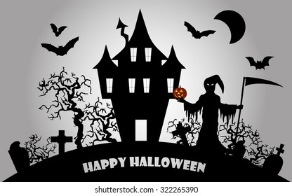 Halloween postcard illustration art set  