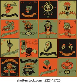 Halloween postcard invitation set. Vector pattern for web page backgrounds, postcards, greeting cards, invitations, pattern fills, surface textures.