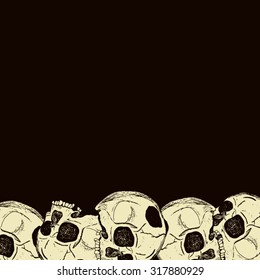 Halloween postcard. The lower border, a white skull with a broken head without a jaw. All isolated.
