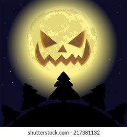 Halloween postcard with an ominous moon and tree