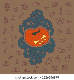 Halloween postcard with outline objects
