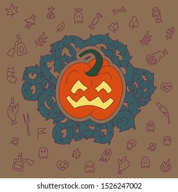 Halloween postcard with outline objects