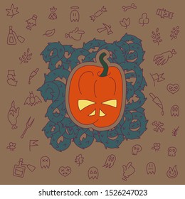 Halloween postcard with outline objects