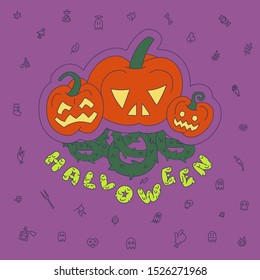 Halloween postcard with outline objects