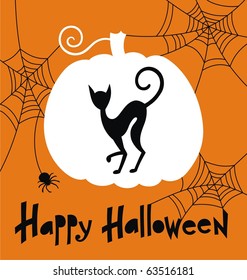 Halloween postcard with a picture of a cat. Vector illustration
