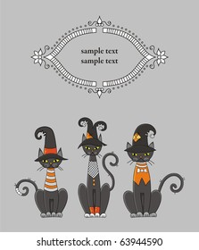Halloween postcard with a picture of three cats. Vector illustration