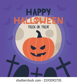 Halloween postcard with pumpkin and moon