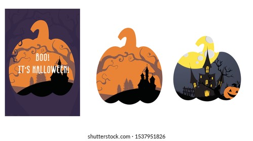 halloween postcard in a shape of pumpkin
