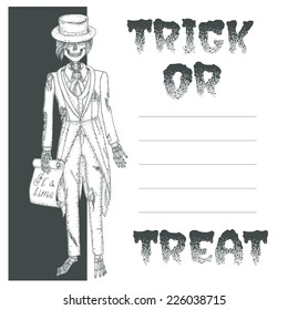 halloween postcard with skeleton ,vector illustration