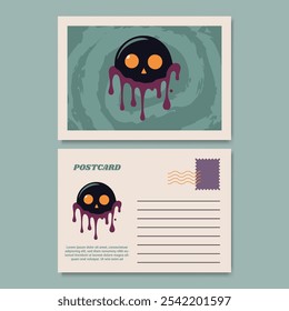 Halloween Postcard Template Design com uma ilustração divertida e assustadora zumbi Monster