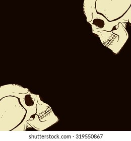 Halloween postcard. Two profiles skull, peeking around the corners of the page. All isolated.