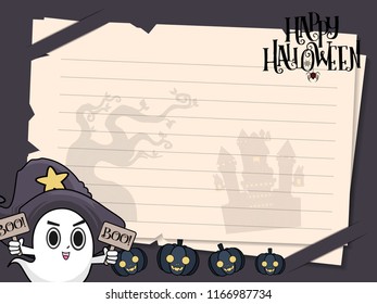 halloween postcard vector cute horror design , old paper on background Halloween day concept with copy space for text. cartoon illustration, Trick or Treat, letter from Spirit world.