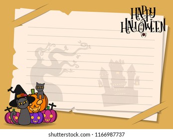 halloween postcard vector cute horror design , old paper on background Halloween day concept with copy space for text. cartoon illustration, Trick or Treat, letter from Spirit world.