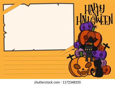 halloween postcard vector cute horror design , old paper on background Halloween day concept with copy space for text. cartoon illustration, Trick or Treat, letter from Spirit world.
