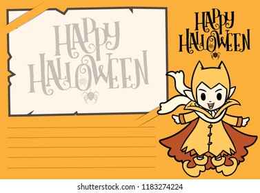 halloween postcard vector cute horror design , old paper on background Halloween day concept with copy space for text. cartoon illustration, Trick or Treat, letter from Spirit world.
