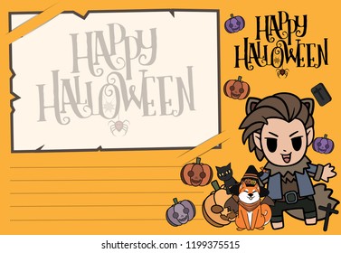 halloween postcard vector cute horror design , old paper on background Halloween day concept with copy space for text. cartoon illustration, Trick or Treat, letter from Spirit world.
