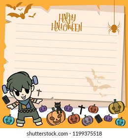 halloween postcard vector cute horror design , old paper on background Halloween day concept with copy space for text. cartoon illustration, Trick or Treat, letter from Spirit world.
