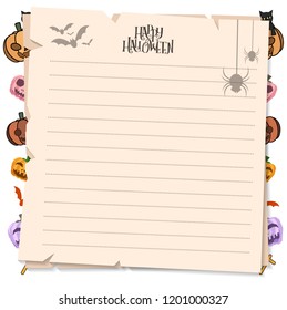 halloween postcard vector cute horror design , old paper on background Halloween day concept with copy space for text. cartoon illustration, Trick or Treat, letter from Spirit world.
