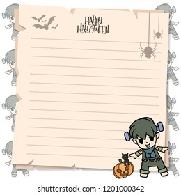 halloween postcard vector cute horror design , old paper on background Halloween day concept with copy space for text. cartoon illustration, Trick or Treat, letter from Spirit world.
