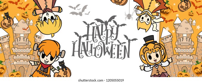 halloween postcard vector cute horror design , old paper on background Halloween day concept with copy space for text. cartoon illustration, Trick or Treat, letter from Spirit world.
