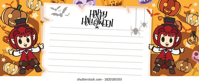 Halloween postcard vector cute horror design , old paper on background Halloween day concept with copy space for text. cartoon illustration, Trick or Treat, letter from Spirit world.
