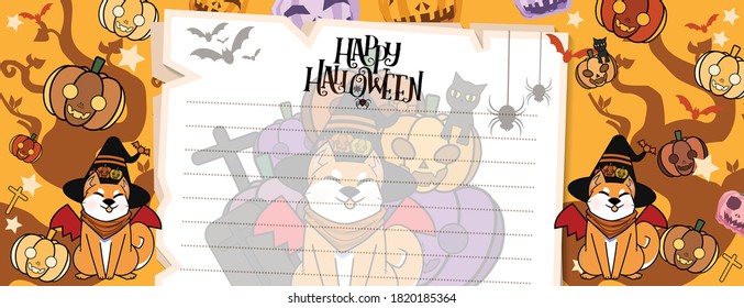 Halloween postcard vector cute horror design , old paper on background Halloween day concept with copy space for text. cartoon illustration, Trick or Treat, letter from Spirit world.
