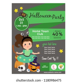 halloween poster with alien girl costume in flat style