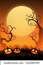 Halloween poster background   card  pumpkin lantern  yellow   orange   dark vector background 