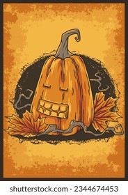 Halloween poster background with pumpkin and candle for autumn party. Happy halloween composition for night holiday design