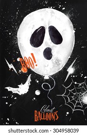 Halloween poster balloon with bat drawing on blackboard