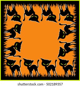 Halloween poster, banner or background with pretty black kitty.  Frame for the text.