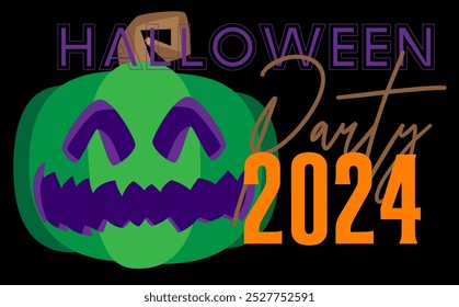 Cartaz de Halloween. Modelo de banner para o evento de feriado de outubro de 2024. Design com Jack O' Lantern abóbora. Postagem de mídia social para convite.