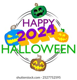 Cartaz de Halloween. Modelo de banner para o evento de feriado de outubro de 2024. Design com Jack O' Lantern abóbora. Postagem de mídia social para convite.