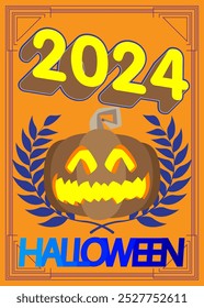 Cartaz de Halloween. Modelo de banner para o evento de feriado de outubro de 2024. Design com Jack O' Lantern abóbora. Postagem de mídia social para convite.