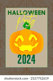 Cartaz de Halloween. Modelo de banner para o evento de feriado de outubro de 2024. Design com Jack O' Lantern abóbora. Postagem de mídia social para convite.