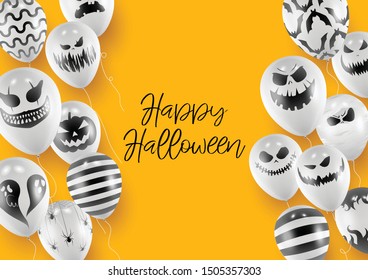Halloween Poster and Banner Template with Balloons on Orange background