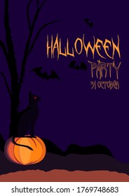 Halloween poster with bats and a black cat. Posters, flyers for a Halloween party.