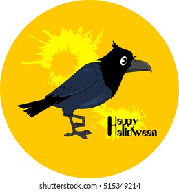 Halloween poster. Black bird on the yellow background