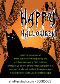 Halloween Poster with black cat and owl.