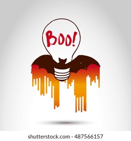 Halloween poster "Boo!" with abstract  light bulb and bat