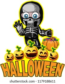Halloween Poster with a boy in a suit skeleton.