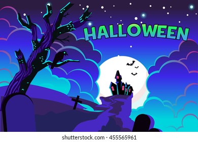  Halloween poster castle background with space