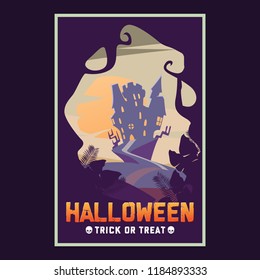 HALLOWEEN POSTER CASTLE SILHOUETTE ON THE HILL
