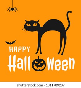 Halloween poster with cat and pumpkin in simple design