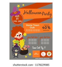 halloween poster with clown kid flat style