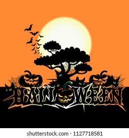 Halloween poster with dark castle. Vector illustration.