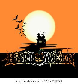 Halloween poster with dark castle. Vector illustration.