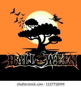 Halloween poster with dark castle. Vector illustration.
