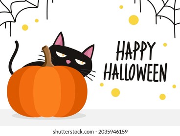 Halloween poster design. Happy Halloween day wallpaper. Black cat cartoon.
